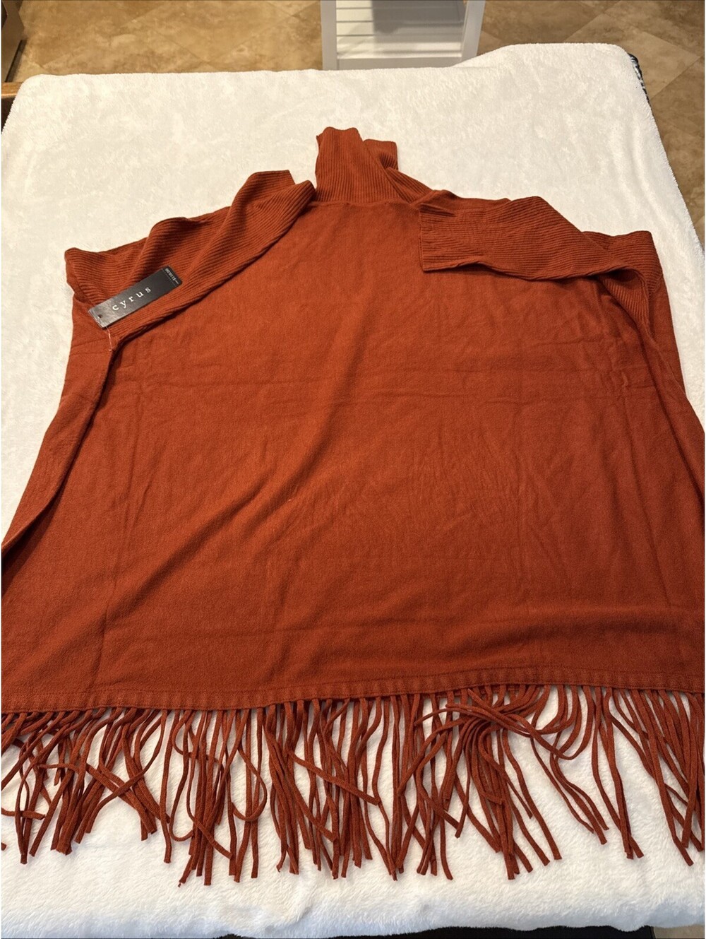 Cyrus Women's Ribbed Turtleneck Fringe Long Sleeve Sweater L Burnt Orange NWT - Picture 7 of 9